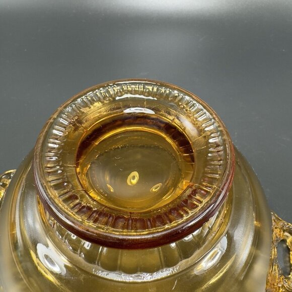 Vintage Gadroon Edges Amber Glass Footed Dish Bowl Container With Handles VTG - Picture 6 of 12
